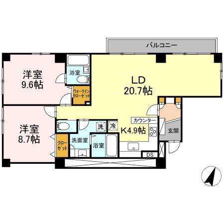 六本木コート(2LDK/4階)の間取り写真