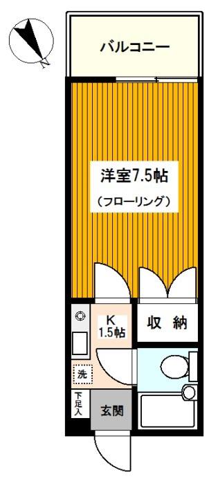ドリームハイツ三ッ沢II(1K/1階)の間取り写真