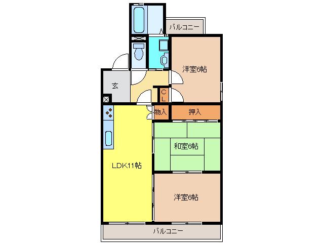 ロワイヤルA(3LDK/2階)の間取り写真