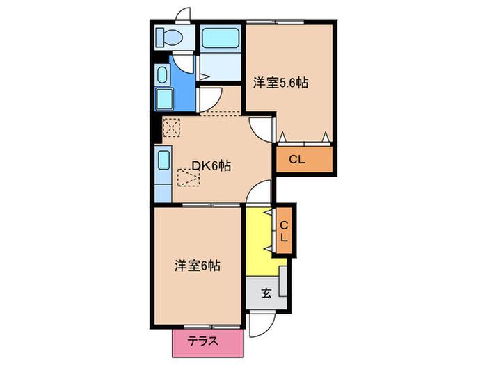 サザンクロス A(2DK/1階)の間取り写真