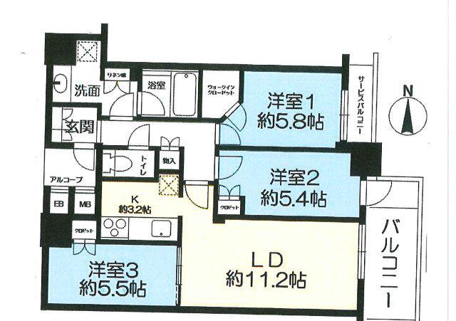 シエリアタワー千里中央(3LDK/21階)の間取り写真