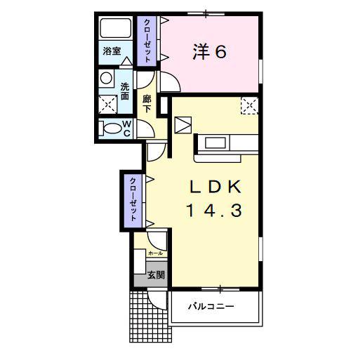 ソルデルフリオC(1LDK/1階)の間取り写真