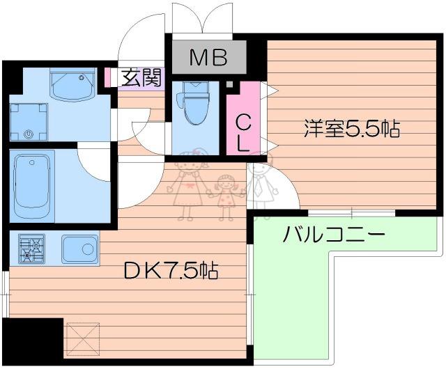 グランジュテ住吉(1DK/2階)の間取り写真