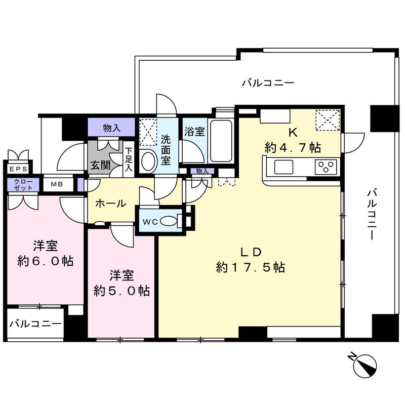 アメックス西新駅前(2LDK/9階)の間取り写真