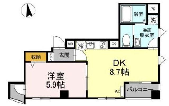 ヴィレッヂ大和東(1DK/5階)の間取り写真
