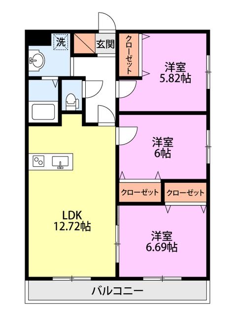 ヴィラ エザンス(3LDK/2階)の間取り写真