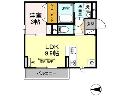 プランドール・華(1LDK/3階)の間取り写真