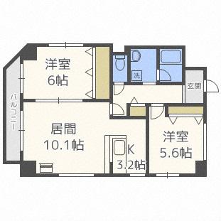 クレストパレス白石(2LDK/9階)の間取り写真