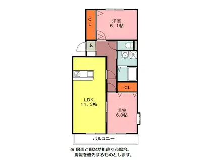 ライフイン・ジェネシス(2LDK/2階)の間取り写真