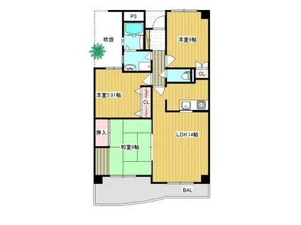 サウスERN HILL(3LDK/2階)の間取り写真