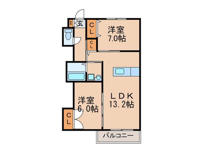 アドバンテイジ柚須東(2LDK/1階)の間取り写真