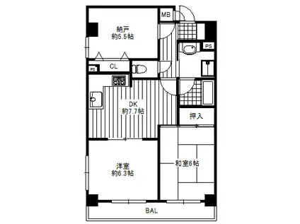 シャロン横浜大通公園(2SDK/6階)の間取り写真