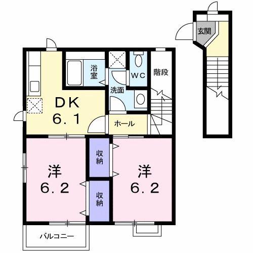 マリアージュ(2DK/2階)の間取り写真