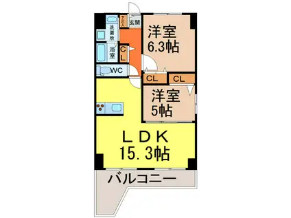 LOTUS 覚王山 (2LDK/6階)の間取り写真