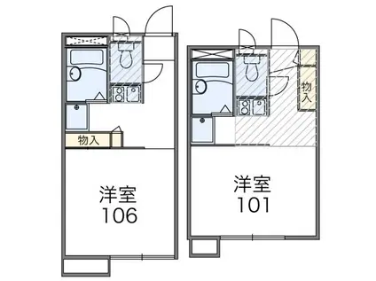 レオパレスみどり野B館(1K/2階)の間取り写真