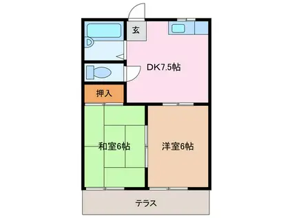 ハイツアカネ(2DK/1階)の間取り写真