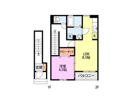 SAJA安江 ABC(1LDK/2階)の間取り写真