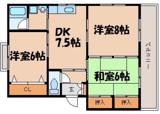 メゾン森川(3DK/2階)の間取り写真