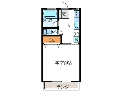 高見台ハイツ(1K/2階)の間取り写真