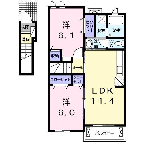 サンリットハウス B(2LDK/2階)の間取り写真