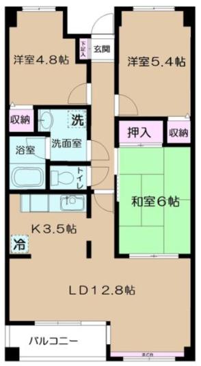 めじろ台駅 最上階 寺田町マンション(3LDK/6階)の間取り写真