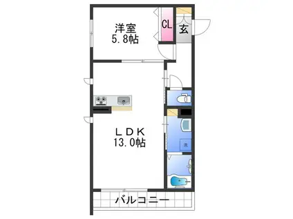 フォンテーヌ西紺屋(1LDK/1階)の間取り写真