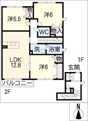 ライフ豊山(3LDK/2階)の間取り写真