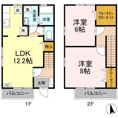 クレマンティーヌ B棟(2LDK/2階)の間取り写真