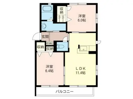 ベニールD(2LDK/1階)の間取り写真