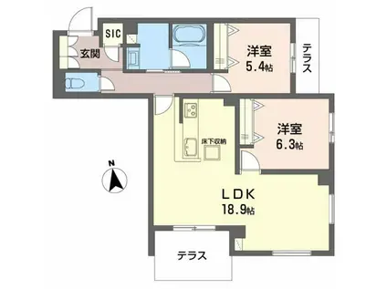 アリビオ田辺(2LDK/1階)の間取り写真
