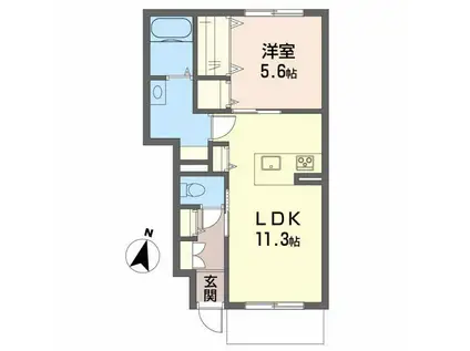 ヴィアソーレ妻鳥II(1LDK/1階)の間取り写真