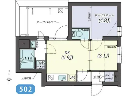 クリスタルコート中野新橋(1SDK/5階)の間取り写真