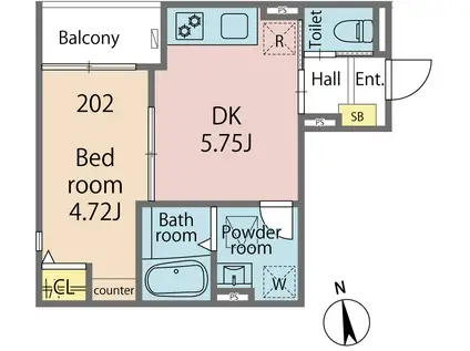 ハナテラス五反野(1DK/2階)の間取り写真