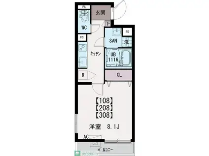 イクシオ花小金井(1K/1階)の間取り写真