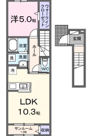 シエロガーデン介良(1LDK/2階)の間取り写真