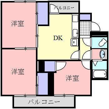 ヴィラナリー東かがわ(3DK/3階)の間取り写真