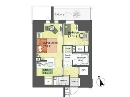 BELLE VUE 千代田飯田橋(1LDK/6階)の間取り写真