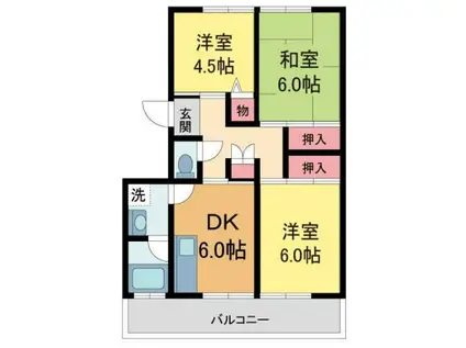 仁川マンション(3DK/4階)の間取り写真