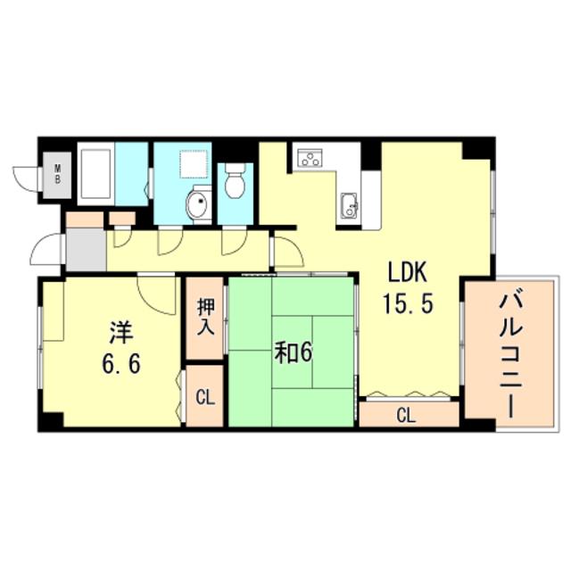 セレッソカージェ芦屋(2LDK/1階)の間取り写真