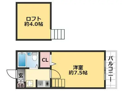 キャンパスヒルズ 鈴蘭台(1K/2階)の間取り写真