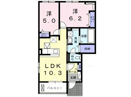 ルミウスII B(2LDK/1階)の間取り写真