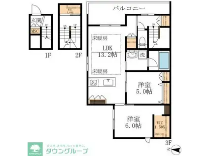 HEBEL寺町(2LDK/3階)の間取り写真