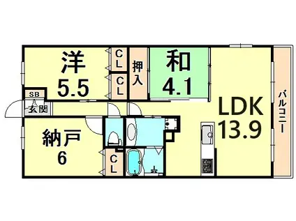 レジェンダリー甲子園浦風町(3LDK/1階)の間取り写真