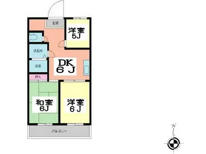 弘明寺パークコート(3DK/2階)の間取り写真