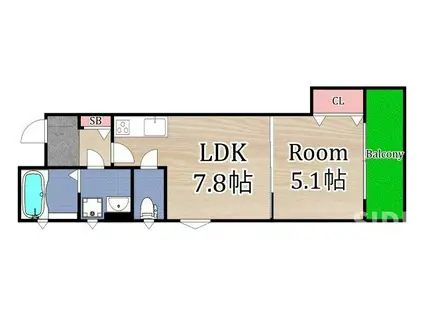 ラモーナ東光町II(1LDK/1階)の間取り写真