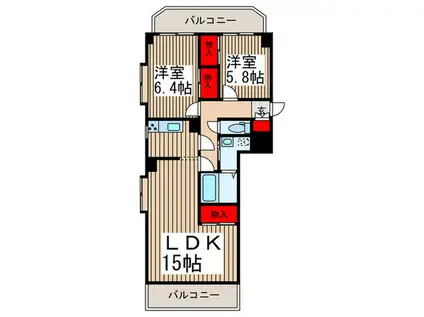 グリーンヴィラ東川口(2LDK/6階)の間取り写真