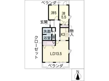 ヴィルヌーヴ(2LDK/5階)の間取り写真