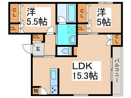 メゾン ルル(2LDK/3階)の間取り写真