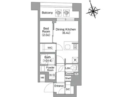 コンフォリア・リヴ八丁堀(1DK/11階)の間取り写真