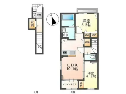 カーサ・デ・アモール(2LDK/2階)の間取り写真